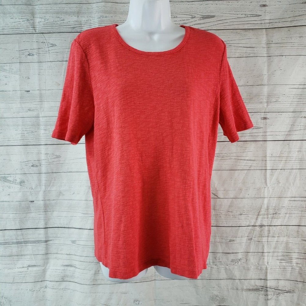 Prairie Cotton Womens Elbow Tee Sz Medium Pink Textured